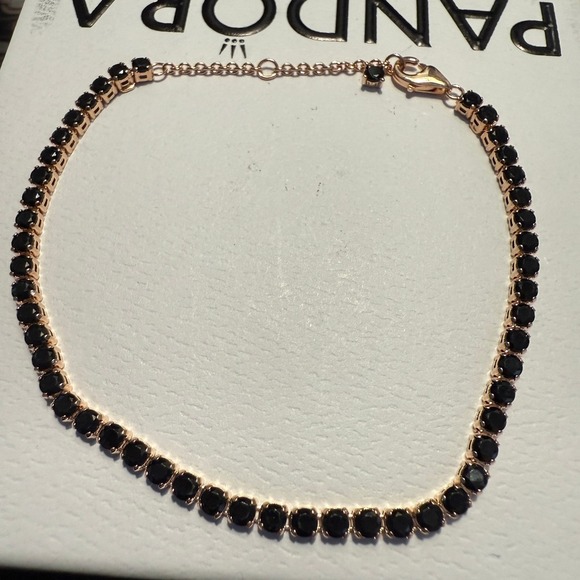 Authentic Pandora, SZ 18CM, Rose Gold, Black Crystal Tennis Bracelet/ Extender - Picture 4 of 5